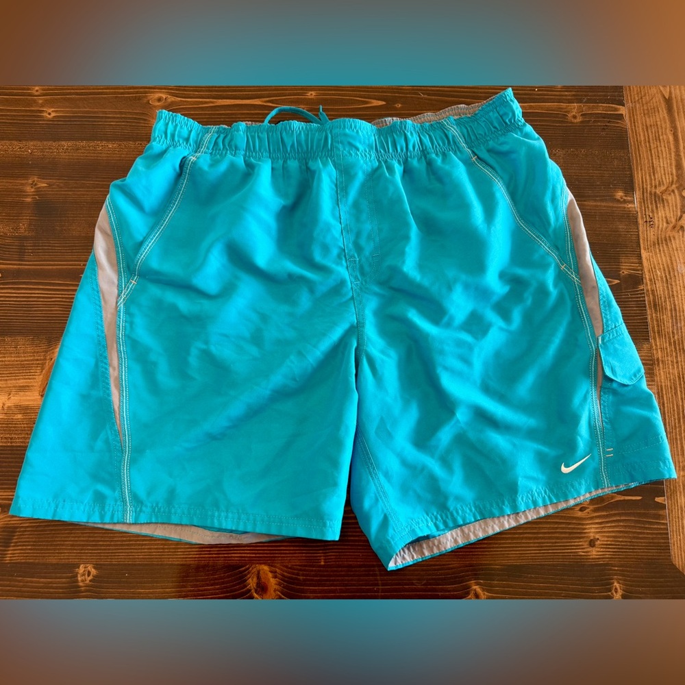 Nike‎ Teal and Gray Swim Trunks with Built in Liner Size XL